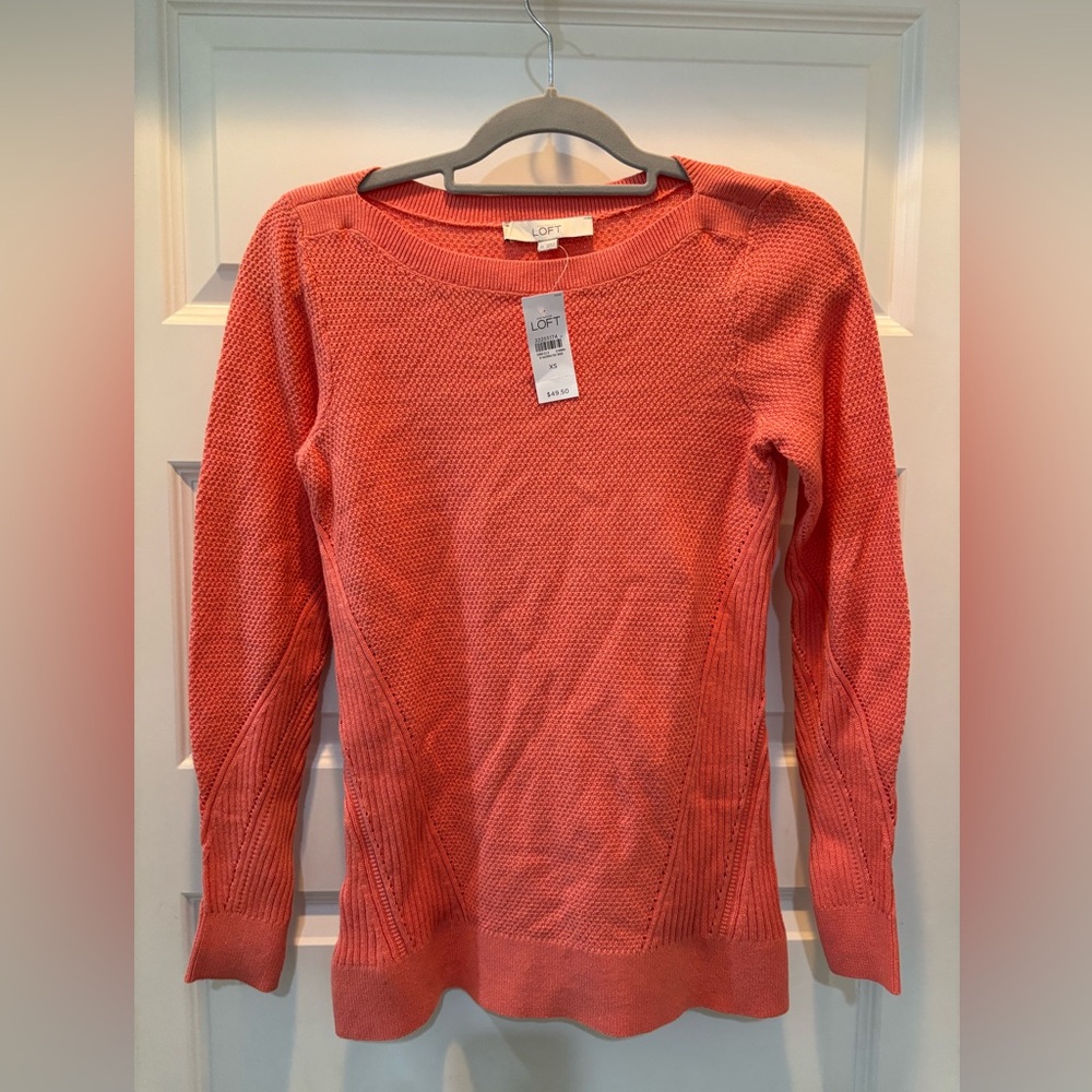 Ann Taylor Vibrant Coral Crew Neck Sweater
